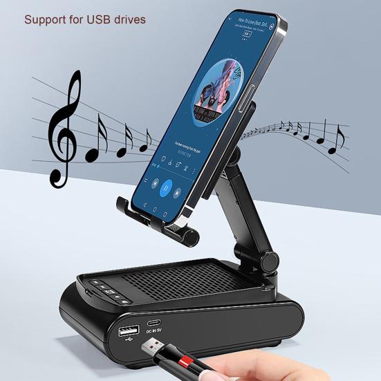 Mobile Phone Holder with Wireless Bluetooth-compatible Speaker Telescopic Great Load Bearing Anti-skid Bottom