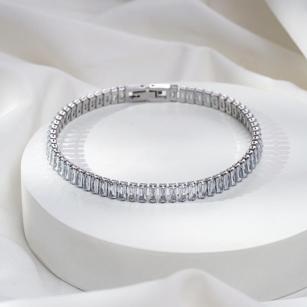 Hip-Hop Square Diamond Bracelet: Luxury Stainless Steel, Minimalist High-End Design.