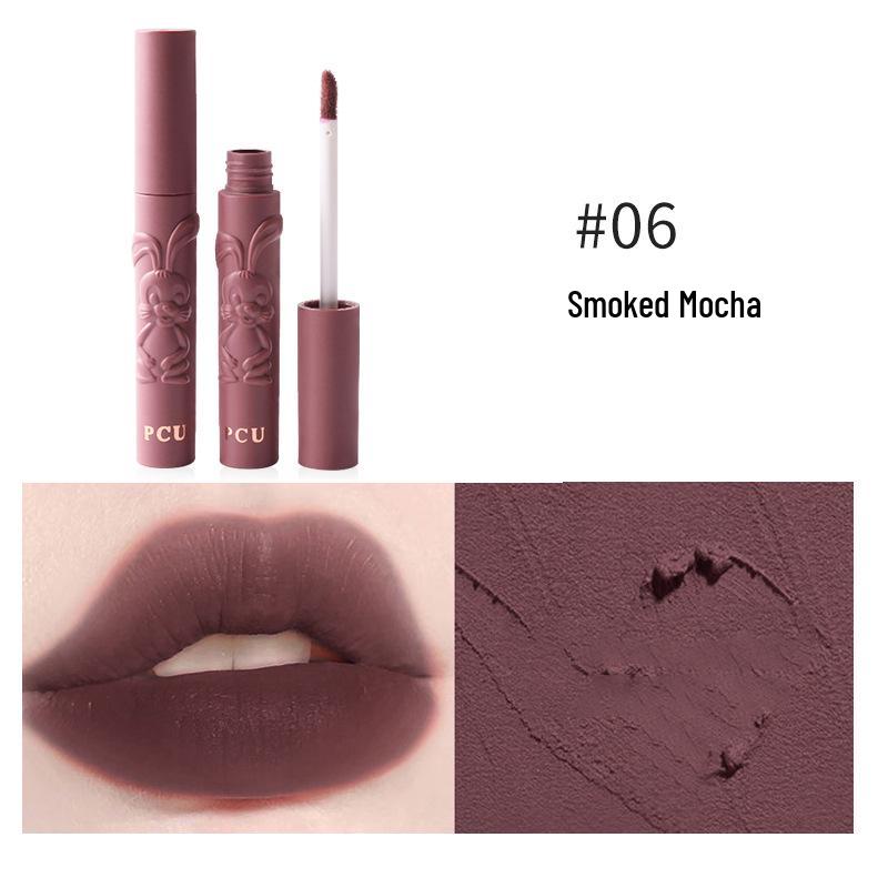 PCU Embossed Rabbit Velvet Matte Milk Tea Lip Glaze - Transfer-proof, Lightweight, Student-friendly Air Cream Lip Mud