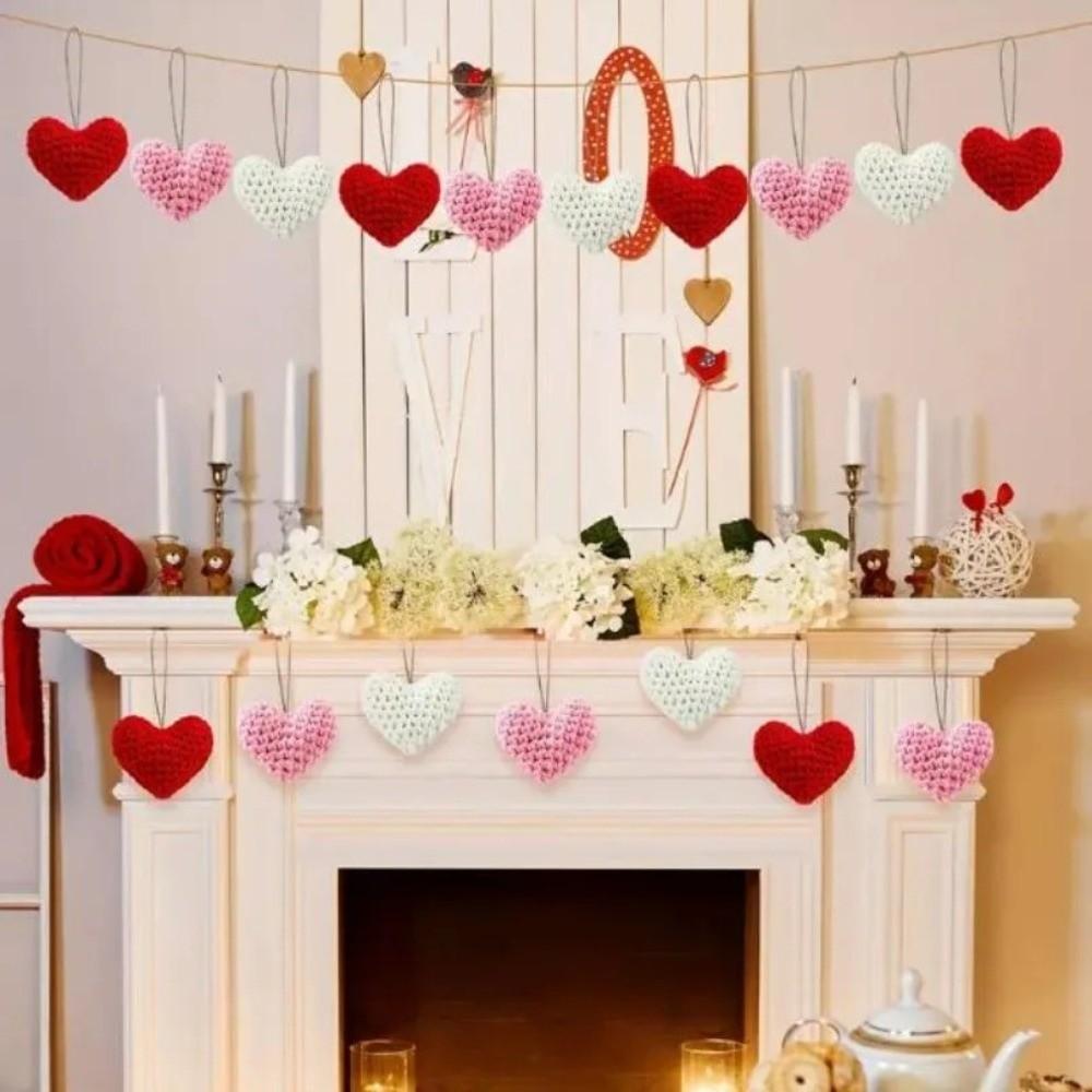 10 Stück handgefertigte Herzanhänger, herzförmige Strickornamente, Valentinstagsgeschenk
