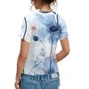 Women's Fashion Short-sleeved V-neck Flower Top Casual Button T-shirt Top