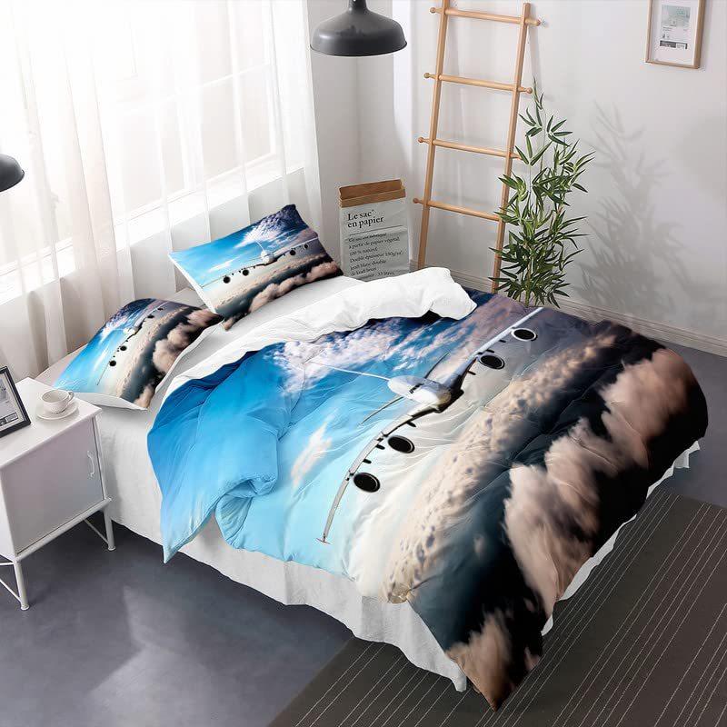 Aircraft Three-Piece Quilt Cover 3D Digital Printing Bedding Set Four Seasons Bed Cover