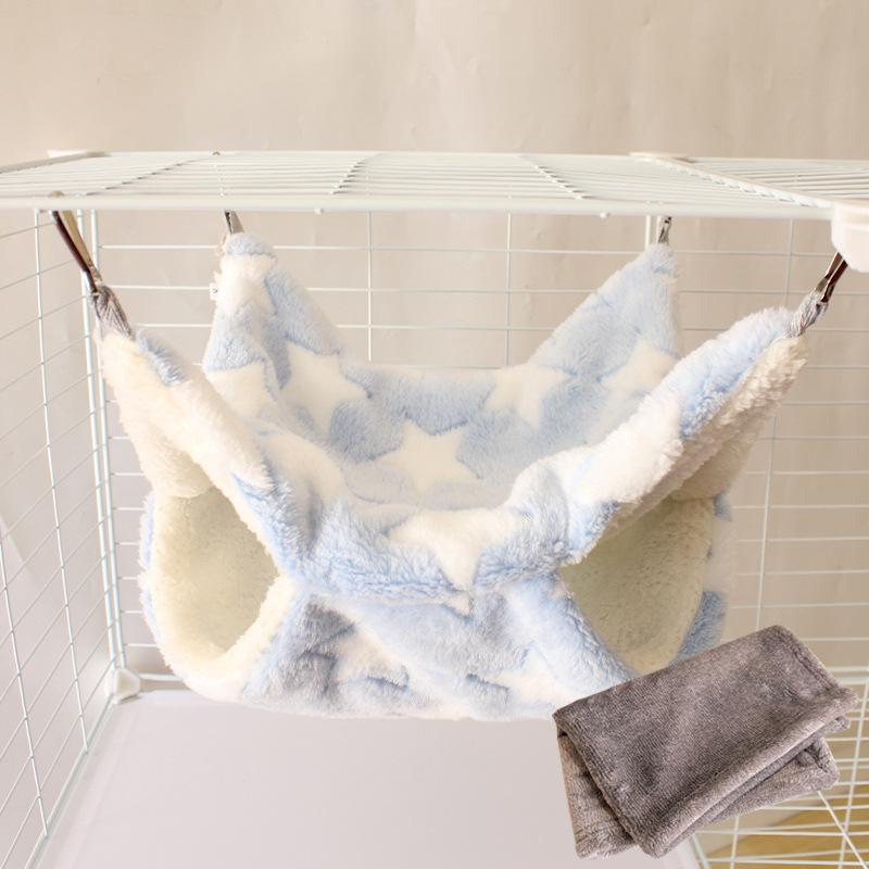 Gemütliche Doppellagen-Hängematte mit Blumenzweig für Gleithörnchen & kleine Haustiere - Plüsch-Samt Herbst/Winter-Bett