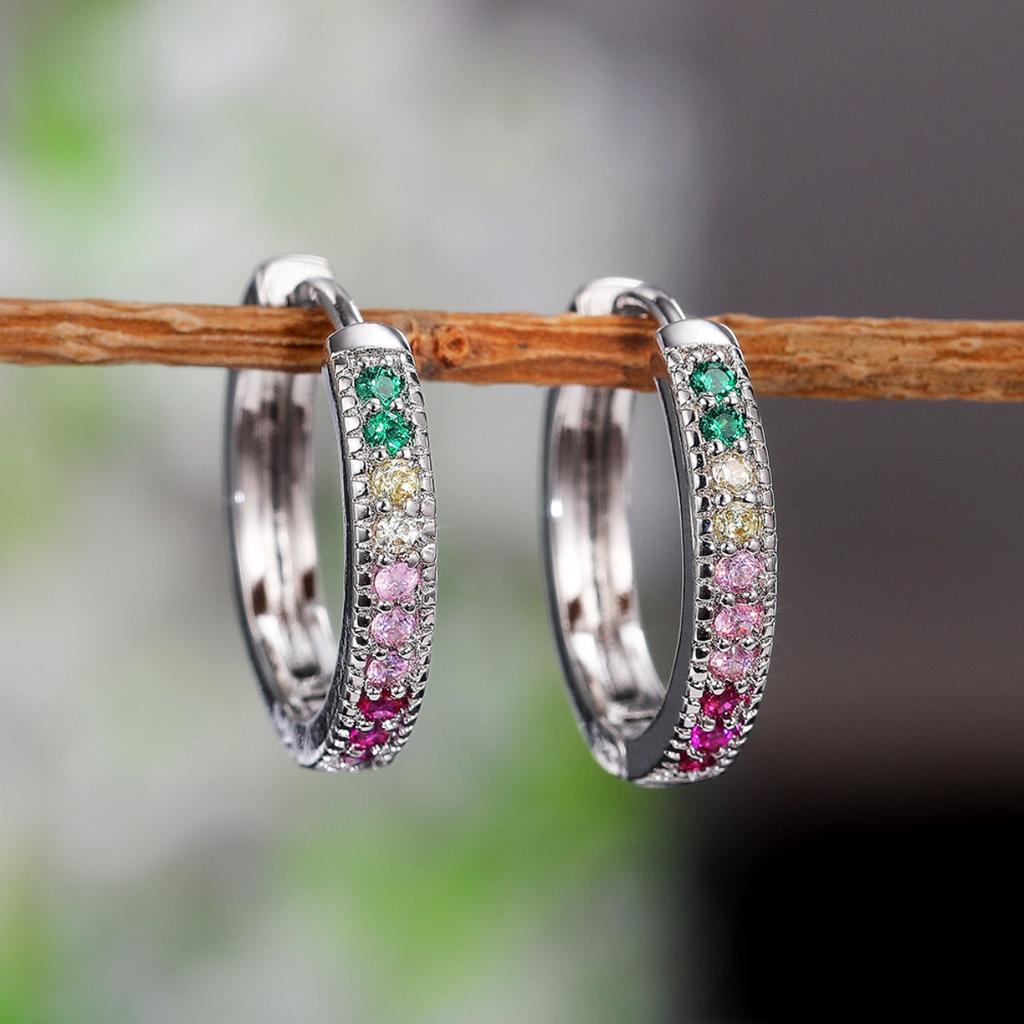 Rainbow Color Stone Huggie Hoop Earrings for Women Trendy Daily Jewelry