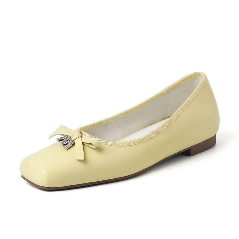 

Низкий каблук 1,5 см французский бант неглубокий носок одиночные туфли новые натуральная кожа мокасины повседневные туфли с бантом туфли для девочек 34-39 39 жёлтый