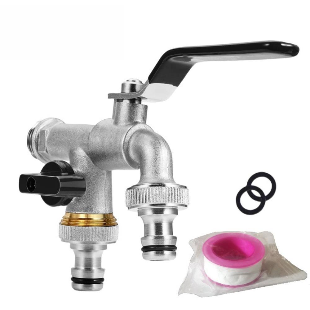 1/2'' Doppelkopf Wasserhahn Gartenbewässerung Gartenbewässerungsventil Schalter Waschmaschinenzubehör Gewindelegierung Spültischarmatur