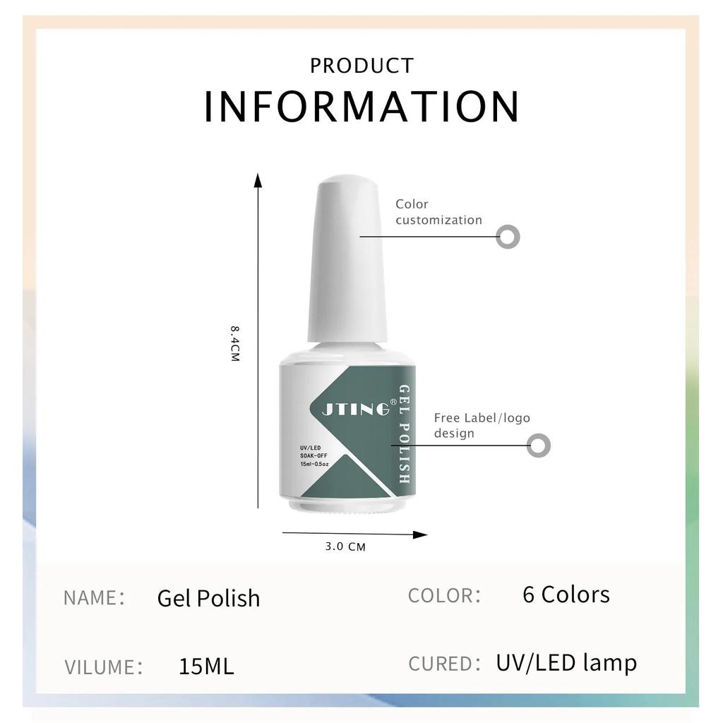 JTING Private Label Gel Uv 6colors Set 15 Ml Nail Kit Professional Neon Uv Gel Polish Wholesale Nails Supply Distributors