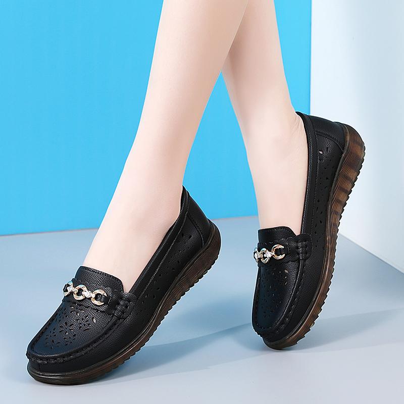 Cow tendon sole shoes are not tired of feet, leather shoes, single shoes, medium and soft soles, Doudou shoes.