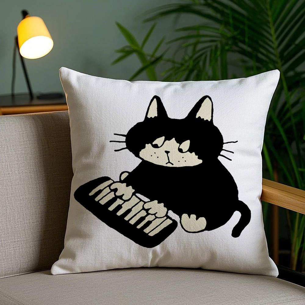 Cute Cat Cushion Cover Plush Fabric DoubleSided Printed Invisible Zipper Sofa Pillow Case Home Bedroom Decor