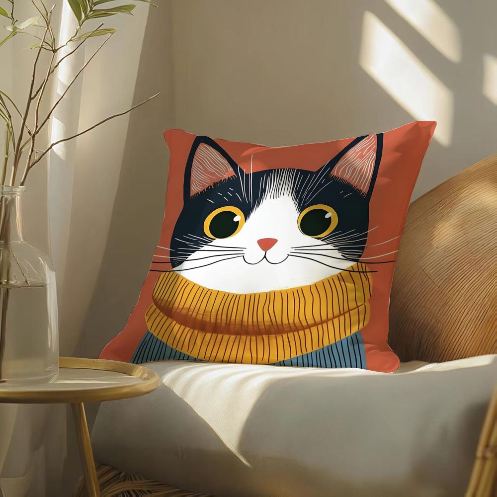 Funny And Silly Cat Pattern Pillow Case Double-Sided Plush Sofa Cushion Covers Organic Breathable Invisible Zipper