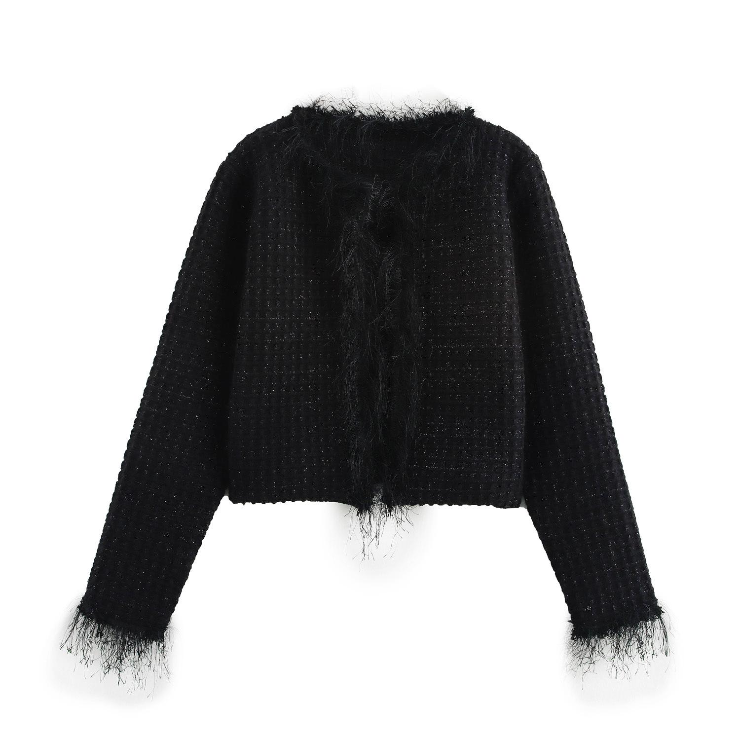 

Женский кардиган с бахромой и приятным ароматом, Осень/Зима 2024: Стильная короткая куртка кросс-бордер L чёрный