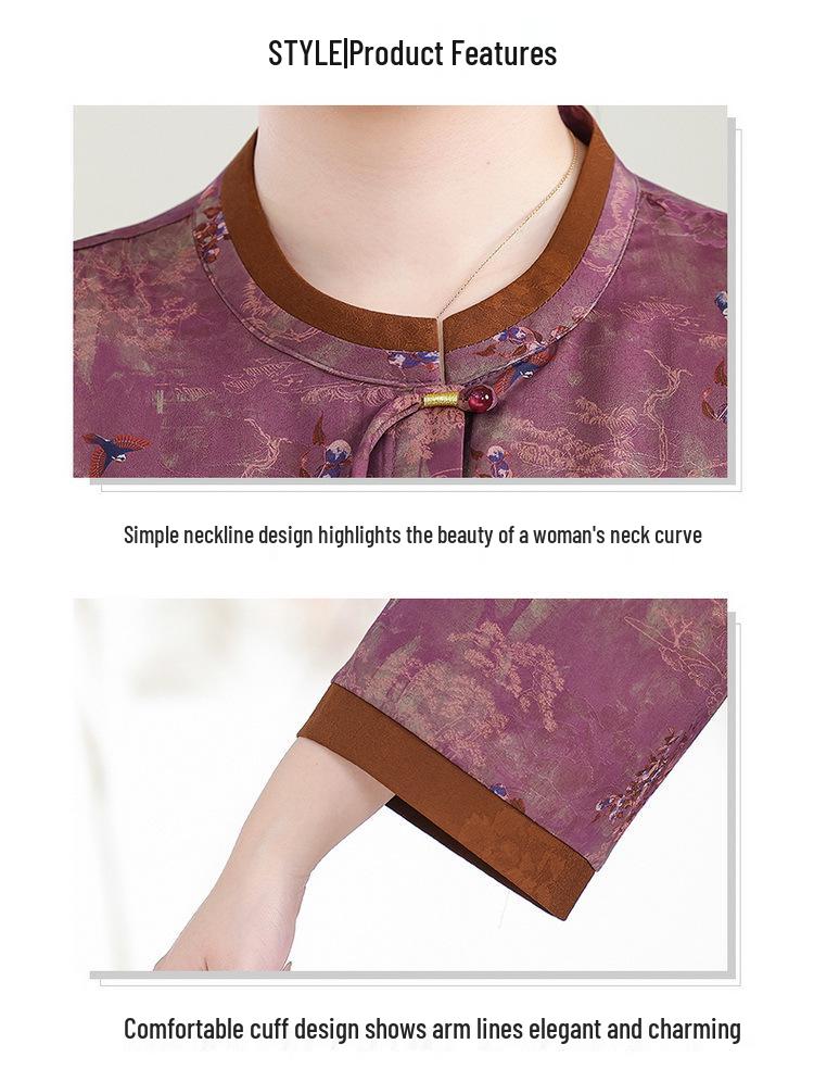 Stylish Plus Size Mid-Sleeve Shirt for Elderly Women: Spring/Summer Tang Suit Top for 70-Year-Olds