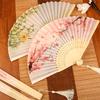 1Pc Silk Folding Fan Party Gift With Tassels Chinese Art Crafts Bamboo Fans Vintage Home Decorations Dance Photo Props Hand Fan