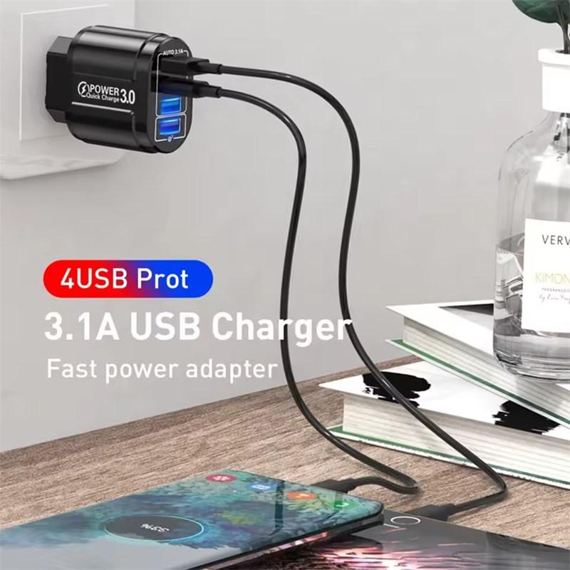 48W QC3.0 Quick Charger 4USB EU US Standard Travel Portable 4 Port Fast Charging Suitable For Android iPhone Xiaomi Other Devices