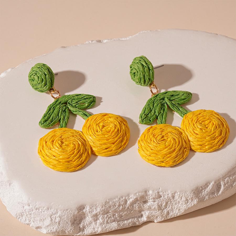 

Charming Handmade Woven Straw Cherry Earrings - Small Fresh Influencer Style for Women