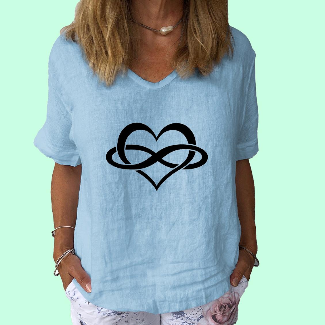 

Женская мода V-образный вырез короткий рукав топ летняя повседневная хлопковая льняная рубашка женская футболка с принтом 3XL