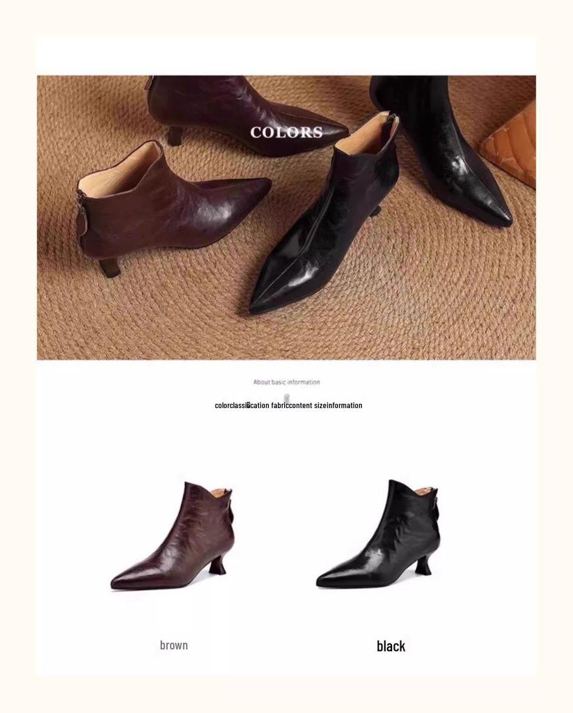 Women's V-Cut Stiletto Heel Ankle Boots, Pointed Toe, Fleece-Lined, Back Zipper - 2025 Autumn/Winter Collection.