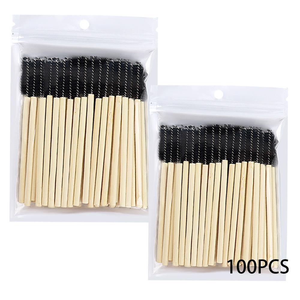 100 stuks Bamboe Handvat Wimperborstel Herbruikbare Mascara Staafjes Oogwimpers Verlenging Applicator Wenkbrauw Spoolie Borstels Make-up Tool