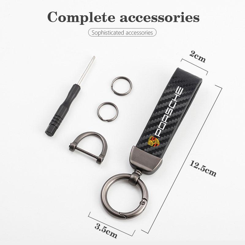 UQMW3 Leather Carbon Fiber Car Keychain Zinc Alloy Keyring For Porsche 911 718 Taycan Panamera Cayenne Macan Boxster Cayman Pajun 918