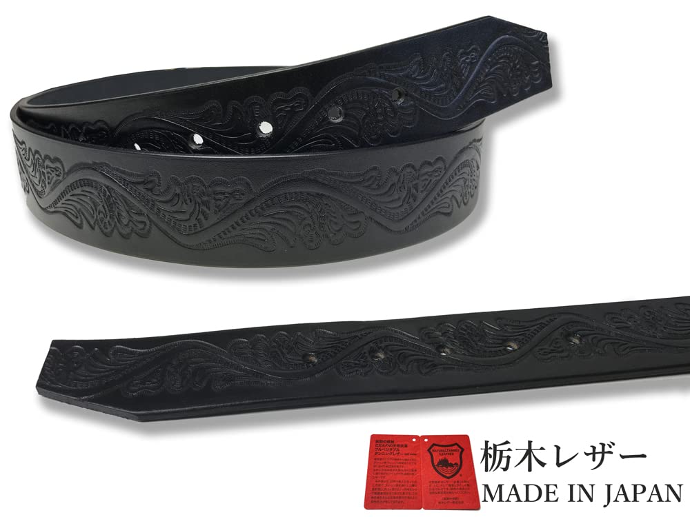 WING LEATHER Tochigi Ledergürtel für Herren, Echtes Leder, Lässig, Hergestellt in Japan, Rindsleder, Inländisch, Stilvoll, Geprägt, 40mm, L Größe, Schwarz (w072)