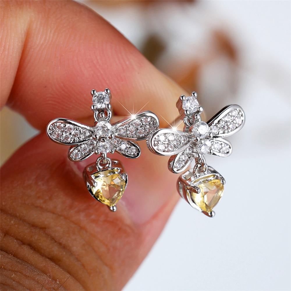 

Блестящие белые циркониевые маленькие серьги-бабочки для женщин, простые модные серьги-пчелы, украшения для вечеринки, подарок на день рождения жёлтый/серебряный