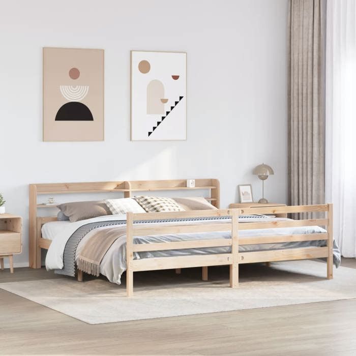 VidaXL Bed Frame with Headboard 200x200 Cm Solid Pine Wood, Bed, Solid Wood Bed Frame, Bedroom Furniture At 3306692