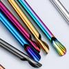 4Pcs Reusable Straw Spoon Stainless Steel Stirring Spoon Durability Drinking Straw with Brush Set Bar Creative Colorful Straw