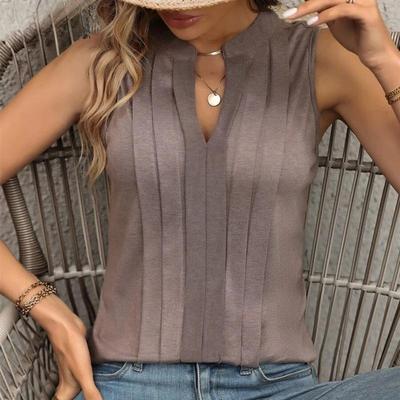 Damenmode Casual Sommer Frühling Einfarbig Druck Ärmellose V-Ausschnitt Blusen & Hemden