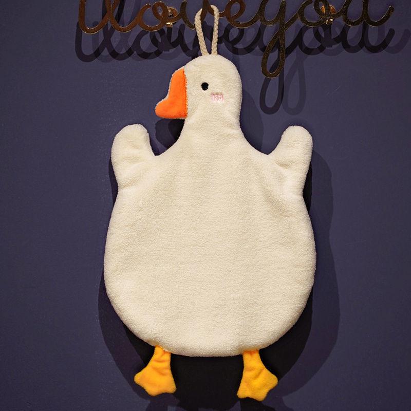 Hanging Coral Fleece Hand Towel Cartoon Animal Absorbent Kitchen Bathroom Washcloth Cute Goose Children Home Towels