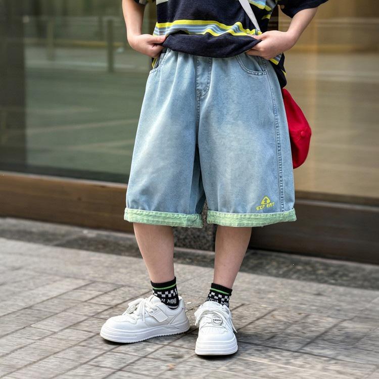 Trendy Color Block Boys Denim Bermuda Shorts - Summer Cool Korean Style 130 cm