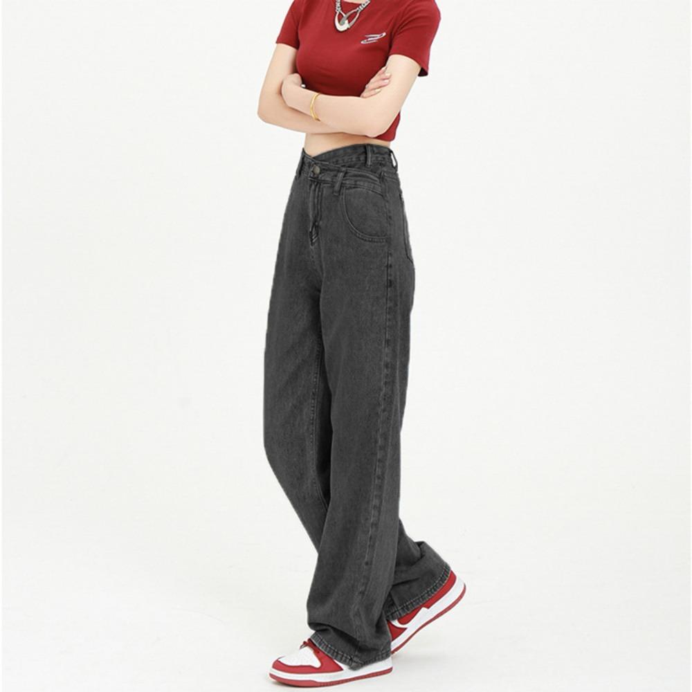 High Street Designkänsla Hög midja Vida ben Jeans Dam Vår och Höst Raka Lösa och Skinny Golvsopande Byxor Trend