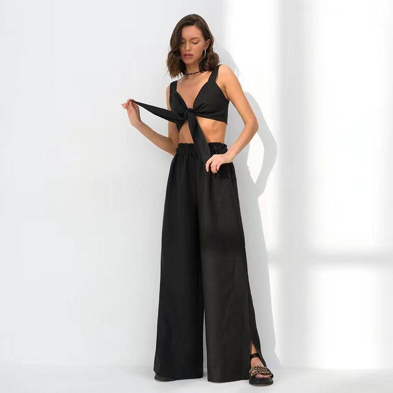 

European and American Sexy Bow Suspenders Vest Pants Suit Sexy Suspender Vest Pants Set Black M