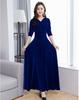 2025 Gold Velvet Long Slim Dress with Long Sleeves - Plus Size Women's Spring/Autumn Fashion