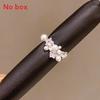 Geometric Zircon Pearl Ring For Women With Elegant Silver Finish For Fashion Daily Wear