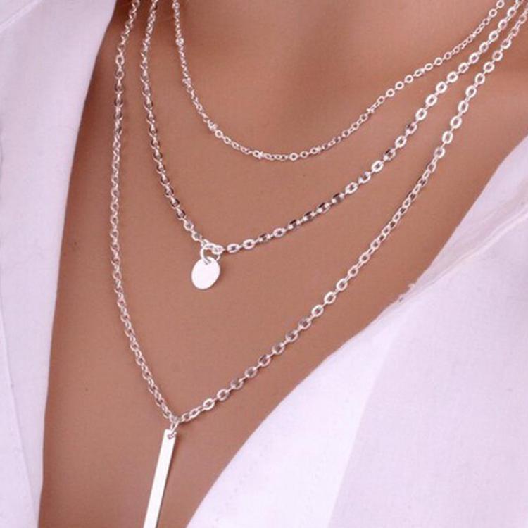 

Foreign Trade Hot Zircon New Copper Bead Chain Sequin Metal Strip Necklace Multi-layer Round Piece 1 Word Necklace Choker медный