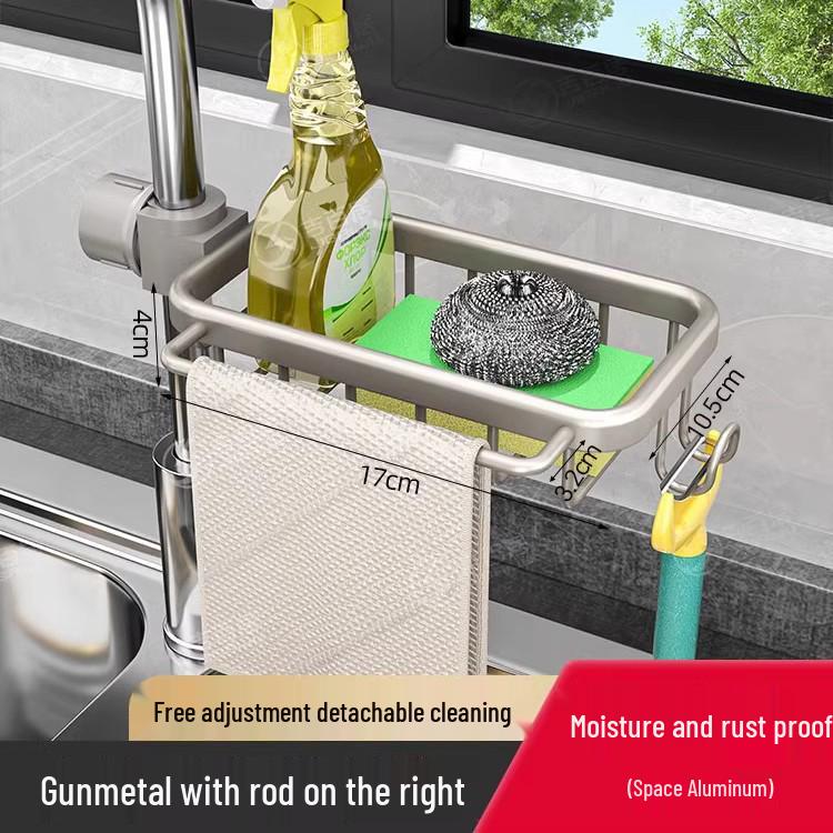 

Space Aluminum Kitchen Faucet Storage Rack & Dishcloth Holder