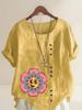 Women's Fashion Sunflower Print Shot Sleeve T-shirt Loose Cotton Shirt Casual Loose Summer Blouse Tops Plus Size