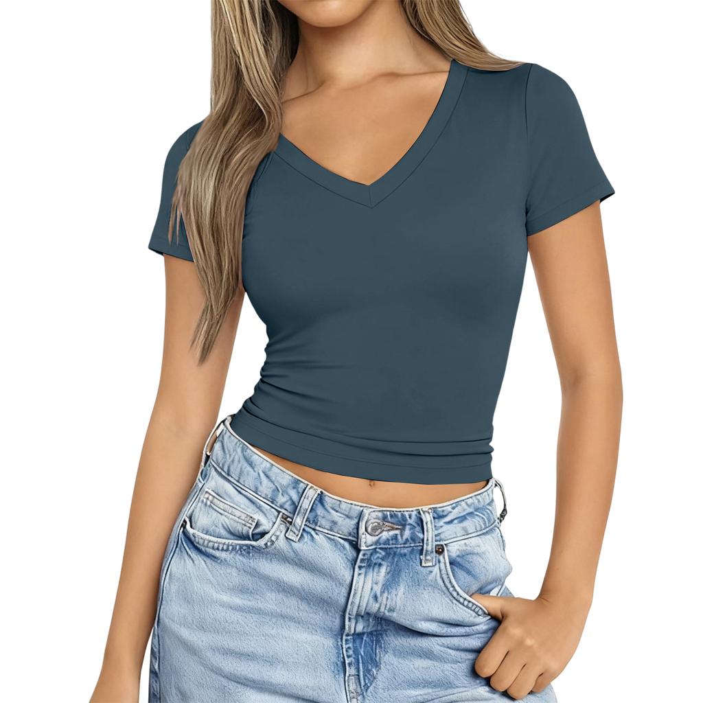 Women's V-Neck Milk Silk Slim Fit Blouse - Color Casual Top