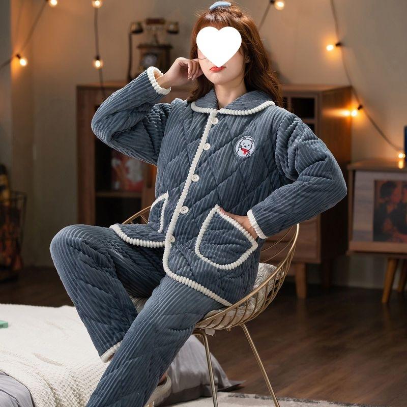 Dámské pyžamo třívrstvé zesílené a roztomilé zimní lze nosit velká velikost teplé polstrované domácí oblečení