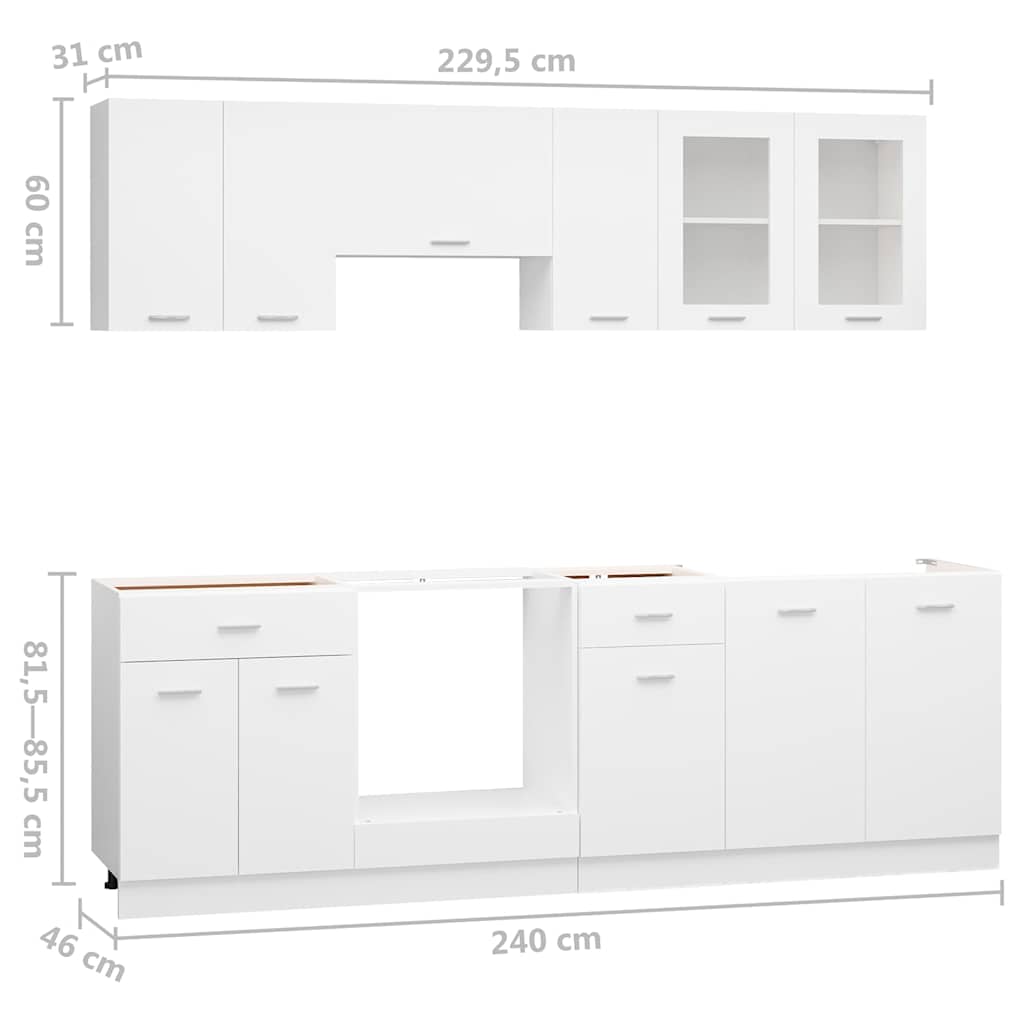 8 Piece Kitchen Set Lyon White Particleboard