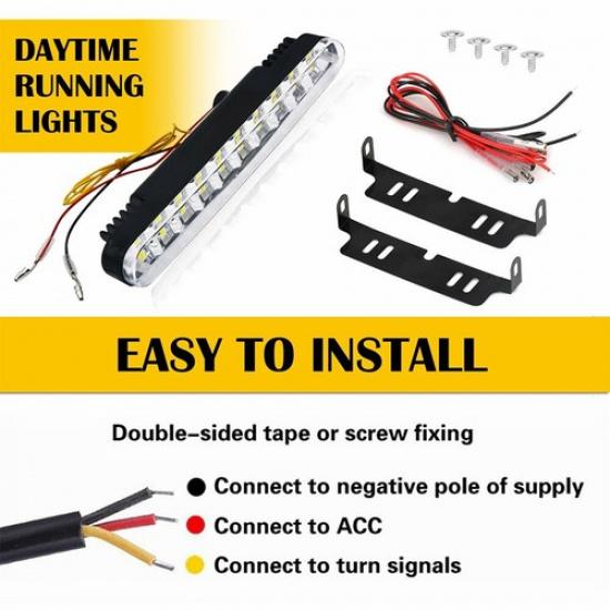 2x 30 LED Car Daytime Running Light DRL Driving Turn Signal Fog Lamp White Amber