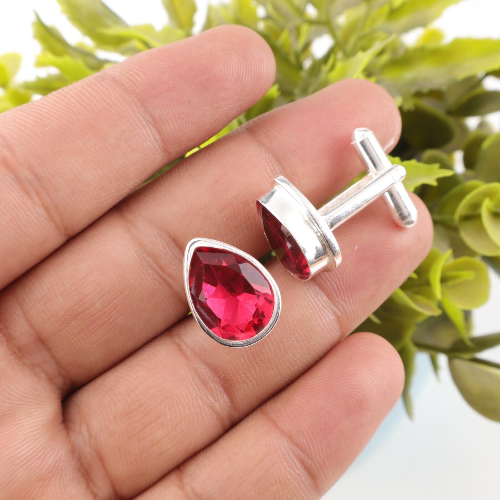 

Natural Pink Rubellite Gemstone 925 Sterling Silver Handcrafted Cufflinks 0.66 CL-6-1