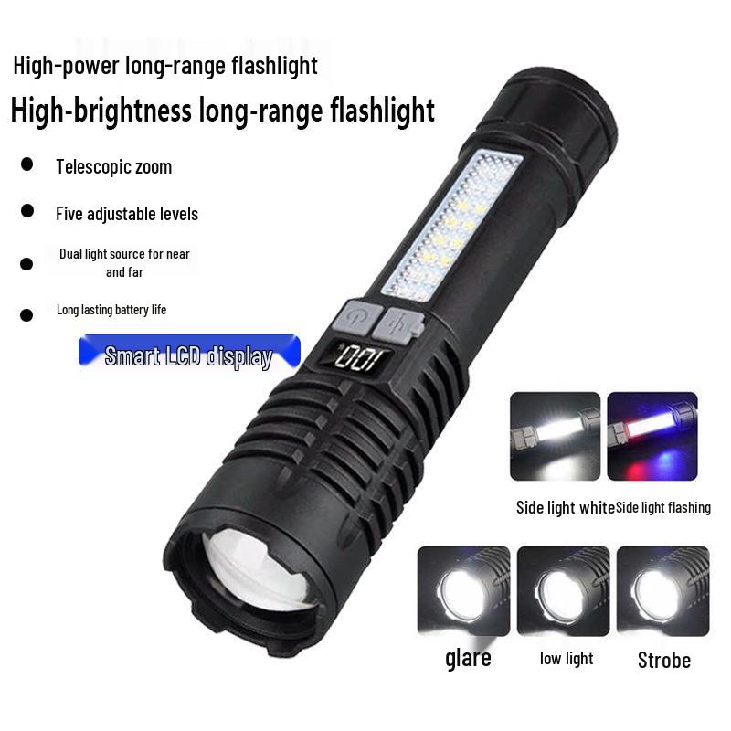 Rechargeable Type-C Flashlight with COB Side Light for Outdoor and Emergency Use