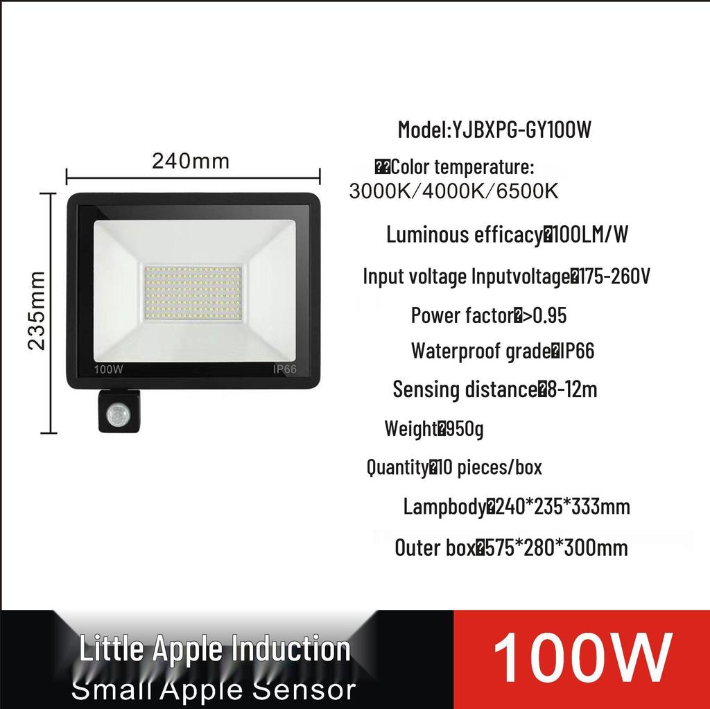 Remote-Control LED Floodlight with Human Body Induction, 110V Wide Voltage, for Outdoor Use in Europe and America