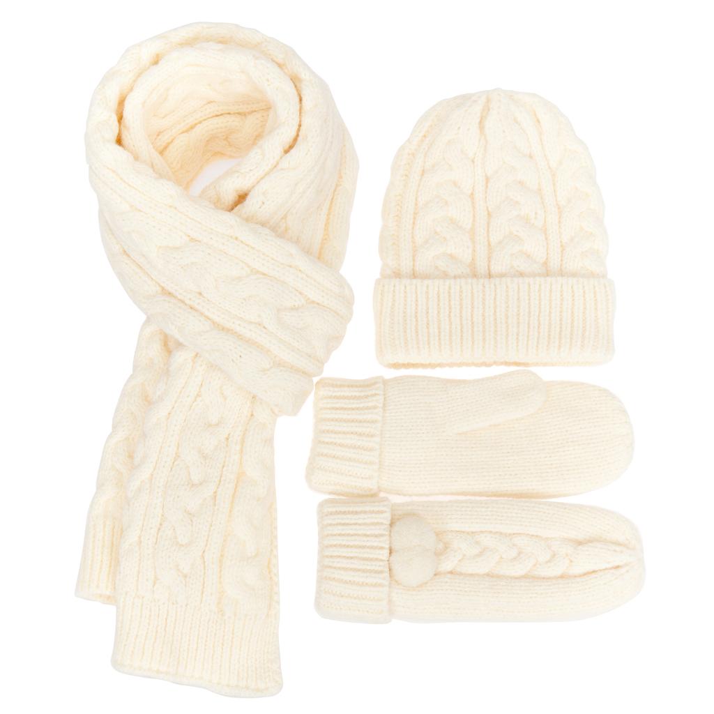 Jobeuha Autumn/Winter Knit Thermal Beanie + Scarf + Gloves 3-Piece Set Wva221007