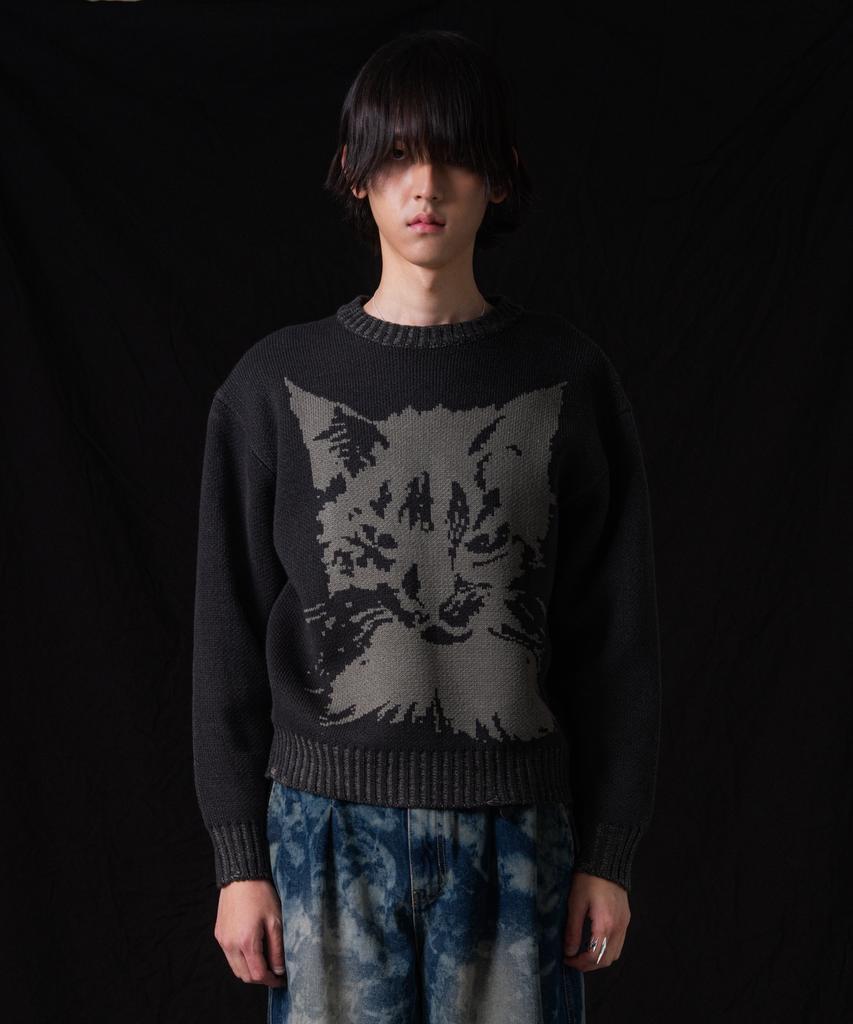 IUGAMAKARAS Cat Graphic Distressed Knit (Deep Khaki)