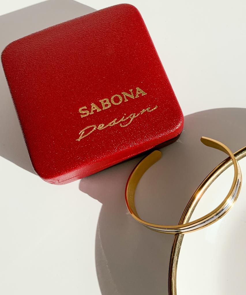 Sabona London F-D2 White Yellow Gold Plated Classic Duet Fashion Bangle