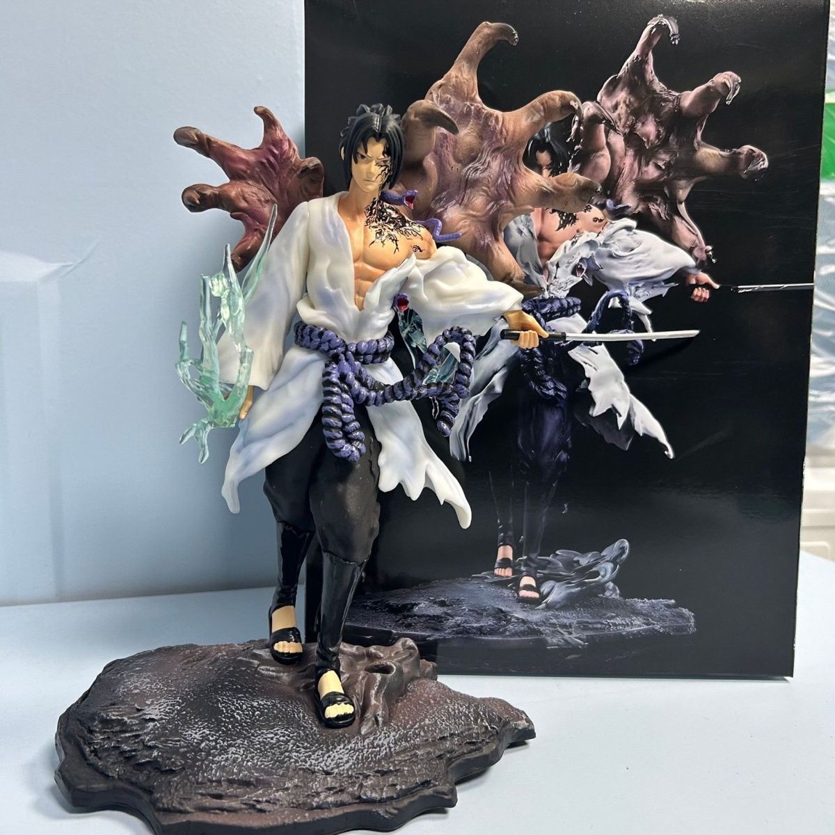 

Naruto Sasuke Uchiha Iron Curtain Summon Series spot anime figures Fierce position Draw the sword Demon can Move PVC toys Present