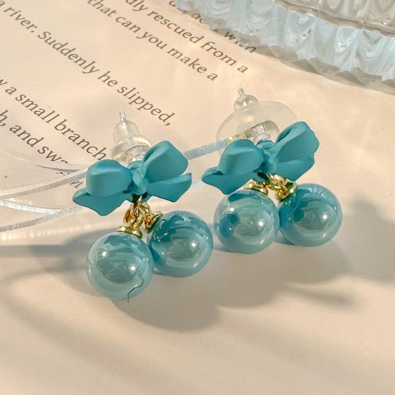 Korean Sweet Pink Bow Earrings For Women Aretes Girls Design Charm Round Bead Drop Earring Jewelry Gifts