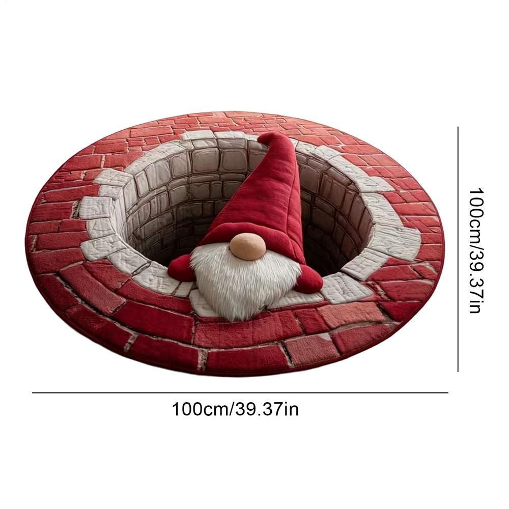 Flat 3D Visual Effects Santa Claus Carpet Doggy Gnome Pattern Quilted Round Mat 40in Christmas Decorations Rug Home Decor
